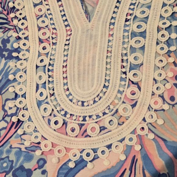 Talbots Cotton Modal Knit Embroidered Crocheted Trim Tunic Top, Size Large - Picture 4 of 7